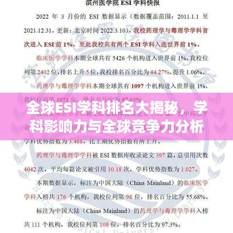 全球ESI學(xué)科排名大揭秘，學(xué)科影響力與全球競(jìng)爭(zhēng)力分析
